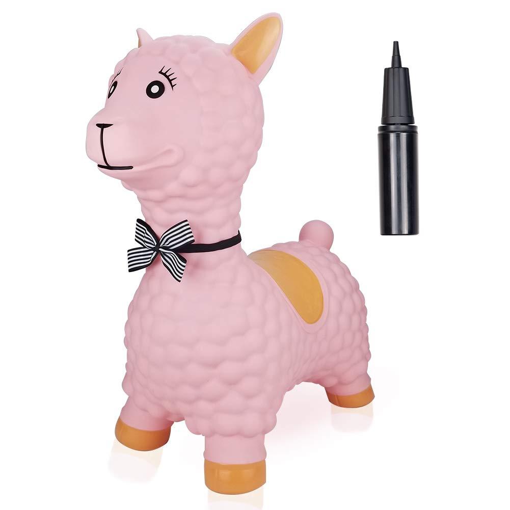 Boys and Girls Bouncy Inflatable Animal Ride-on Toy for Children Pump Included Toddlers Horse Hopper Pink
